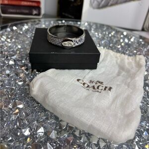 Coach Half Inch Snake Print Bangle W Horse Carriage Logo Push Button Clasp EUC